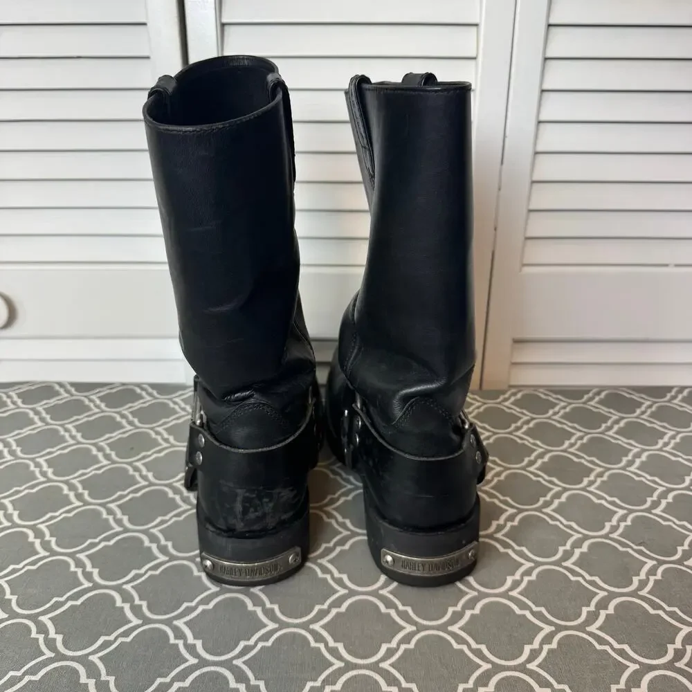 Harley-Davidson Harness Motorcycle Boots Black Leather Mens Size 10 Biker Logo
